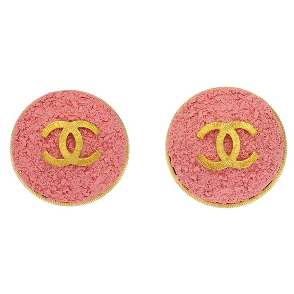 Chanel Gold Pink Button Earrings Clip-On 93C 196457 - Picture 1 of 4